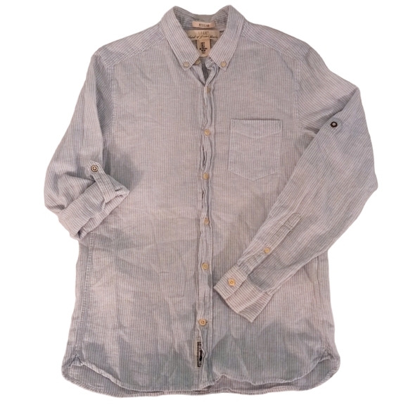 H&M L.O.G.G. Men's Striped Linen Blend Button Up Shirt | US S - Picture 3 of 6